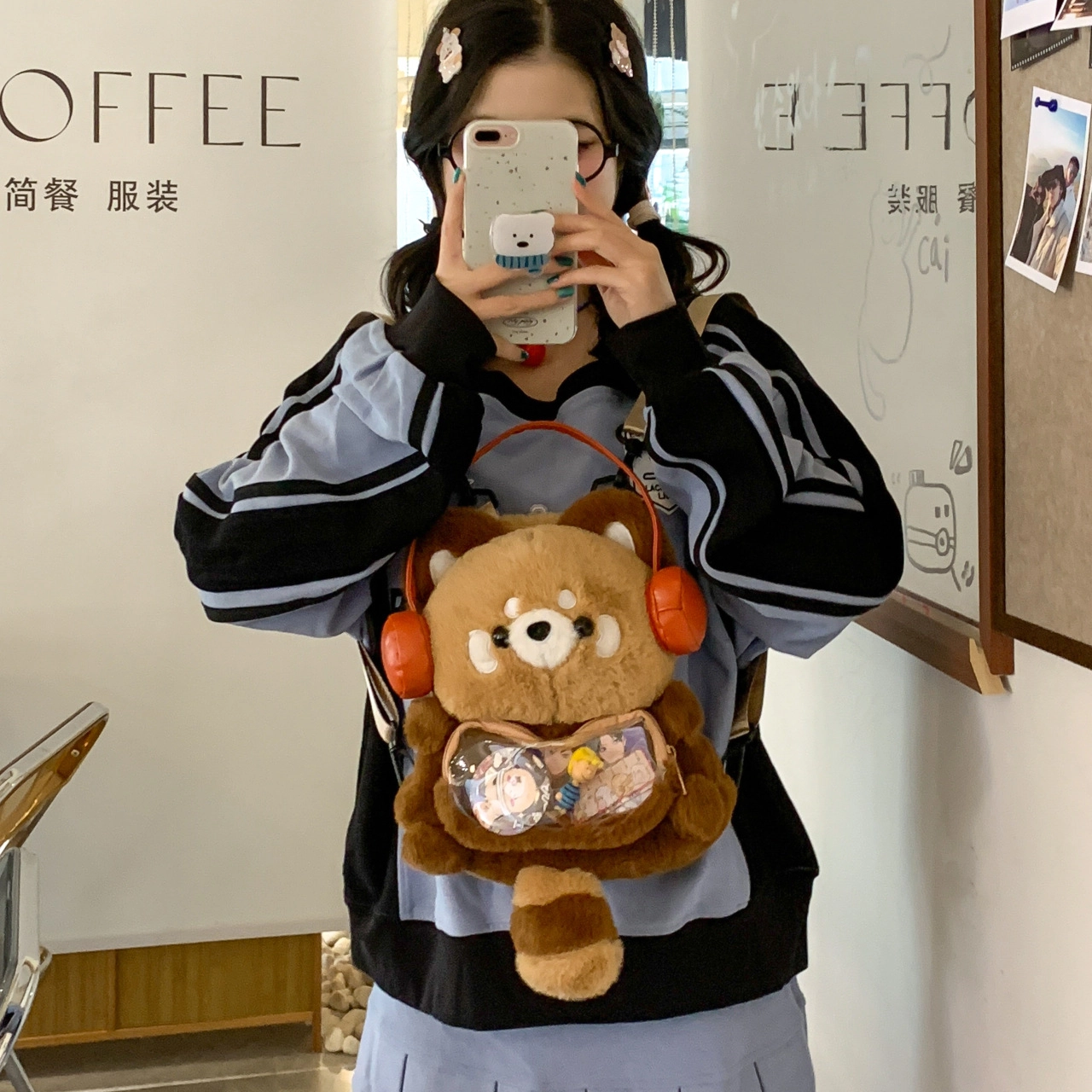 礼莎 日系二次元可爱卡通耳机小浣熊 洋气少女通勤 玩偶周边