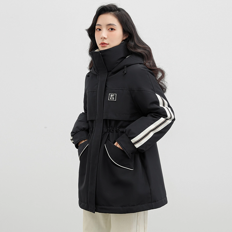鸭鸭 纯色连帽通勤时尚收腰拉链长袖羽绒服 女款