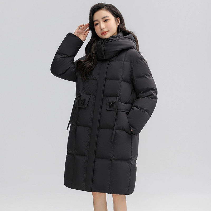 鸭鸭 中长款连帽时尚休闲保暖外套羽绒服 女款