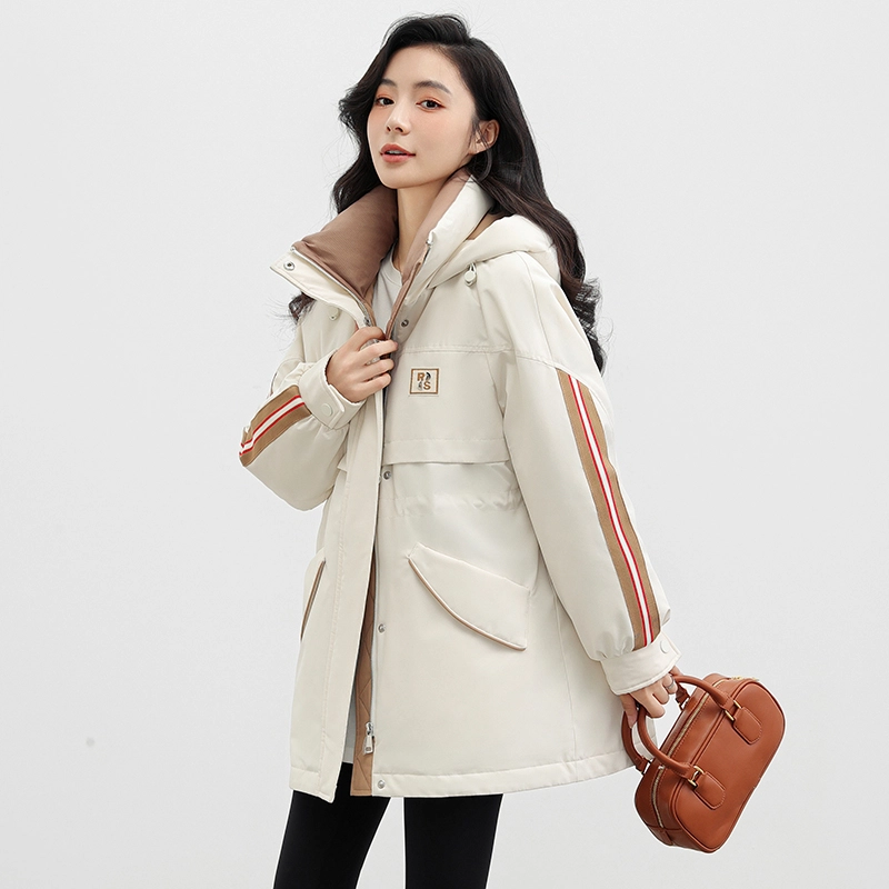鸭鸭 纯色连帽通勤时尚收腰拉链长袖羽绒服 女款