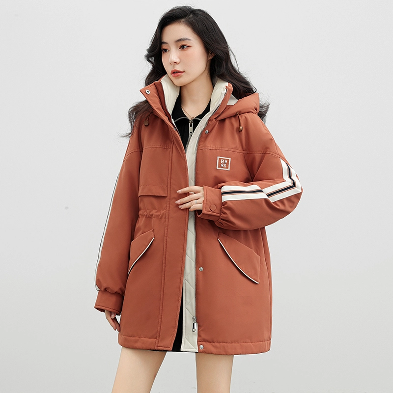 鸭鸭 纯色连帽通勤时尚收腰拉链长袖羽绒服 女款