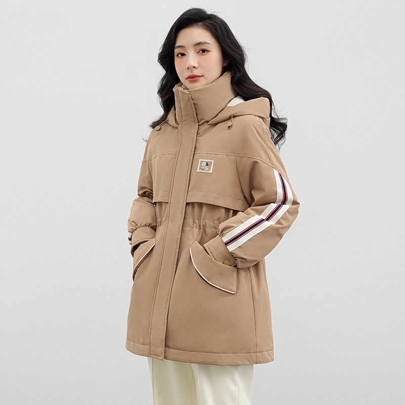 鸭鸭 纯色连帽通勤时尚收腰拉链长袖羽绒服 女款