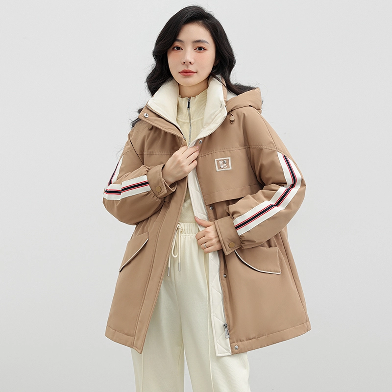 鸭鸭 纯色连帽通勤时尚收腰拉链长袖羽绒服 女款