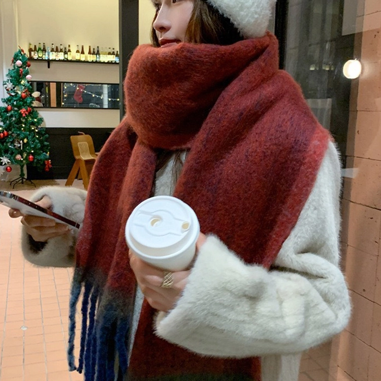 浪莎 纯色柳条边细须马海毛秋冬加厚圈圈纱保暖学生披肩围脖 礼盒装 聚酯纤维 绒线围巾 男女同款情侣款
