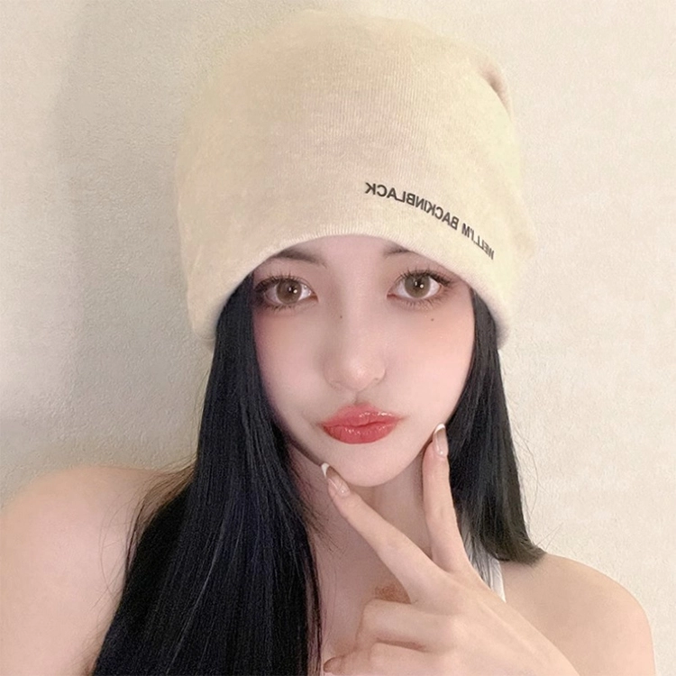 浪莎 韩式冷帽简约纯色字母印花户外街拍时尚潮流堆堆帽 棉  绒线帽 男女同款情侣款