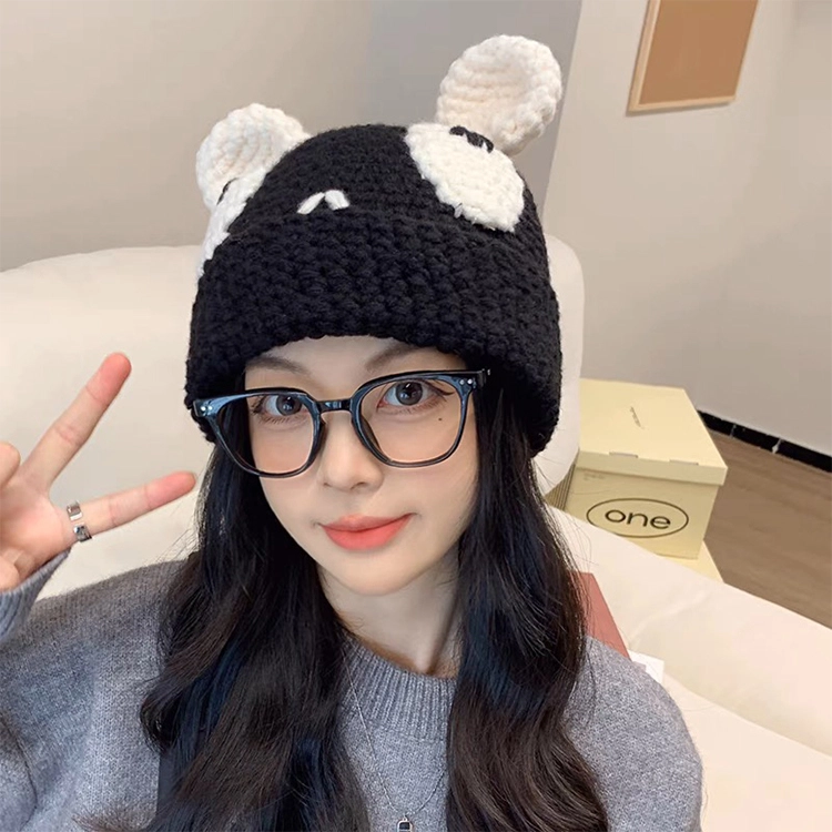 浪莎 手工卡通针织绒线帽子女生秋冬保暖可爱百搭情侣毛线帽户外防晒冷帽 男女同款 涤纶 绒线帽 女款