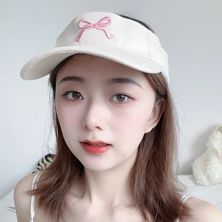 浪莎 甜美蝴蝶结刺绣空顶帽子夏季遮阳户外跑步运动潮 棉 防晒帽 女款