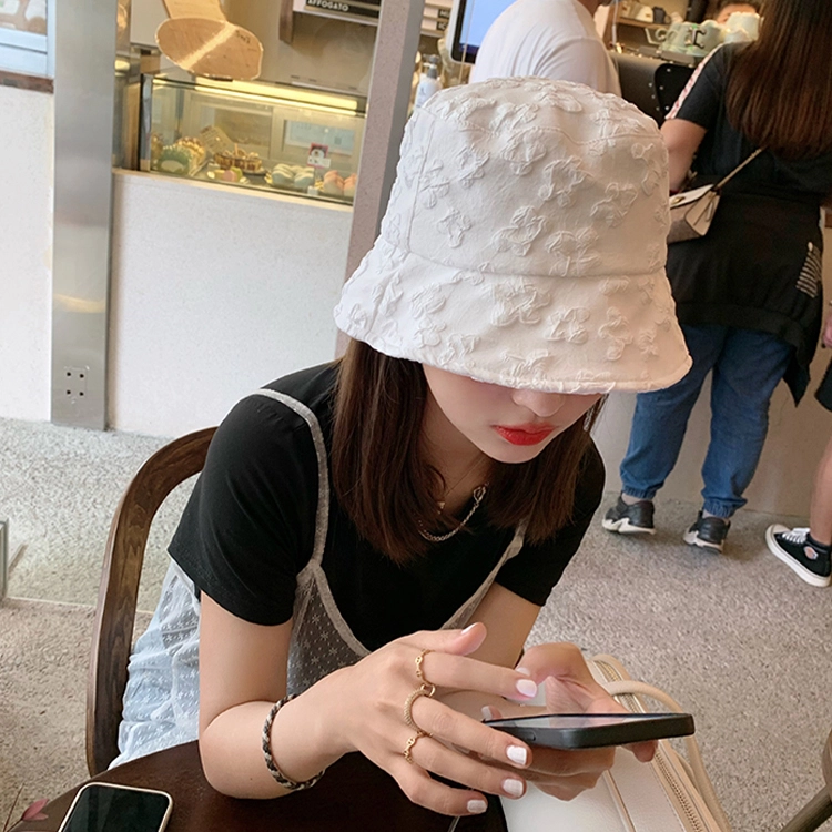 浪莎 蕾丝花朵刺绣气质遮阳盆帽水桶帽 棉 防晒帽 女款