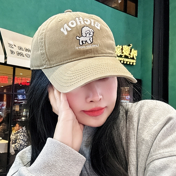 浪莎 日系可爱减龄小狗刺绣户外出行防晒遮阳时尚潮流百搭学生大头围显脸小 棉 鸭舌帽 男女同款情侣款