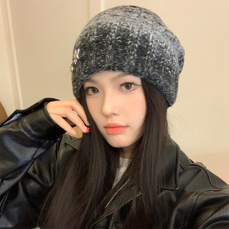 浪莎 秋冬季星星针织绒线帽子男女情侣款百搭显脸小堆堆帽保暖护耳大头围包头帽 涤纶 绒线帽 男女同款情侣款