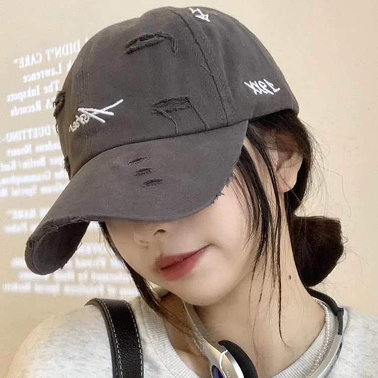 浪莎 日系简约字母刺绣破洞软顶个性小圈户外出行防晒遮阳学生百搭大头围显脸小 棉 鸭舌帽 男女同款情侣款