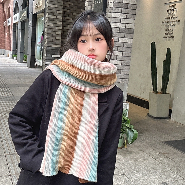 【个性撞色】 浪莎 彩虹岛屿氛围感针织撞色围巾冬季保暖加厚百搭毛线围脖加厚 男女同款情侣款 绒线围巾 男女同款情侣款
