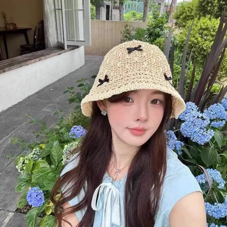 浪莎 文艺镂空透气日系户外徒步田园风防晒遮阳 草编 渔夫帽 女款