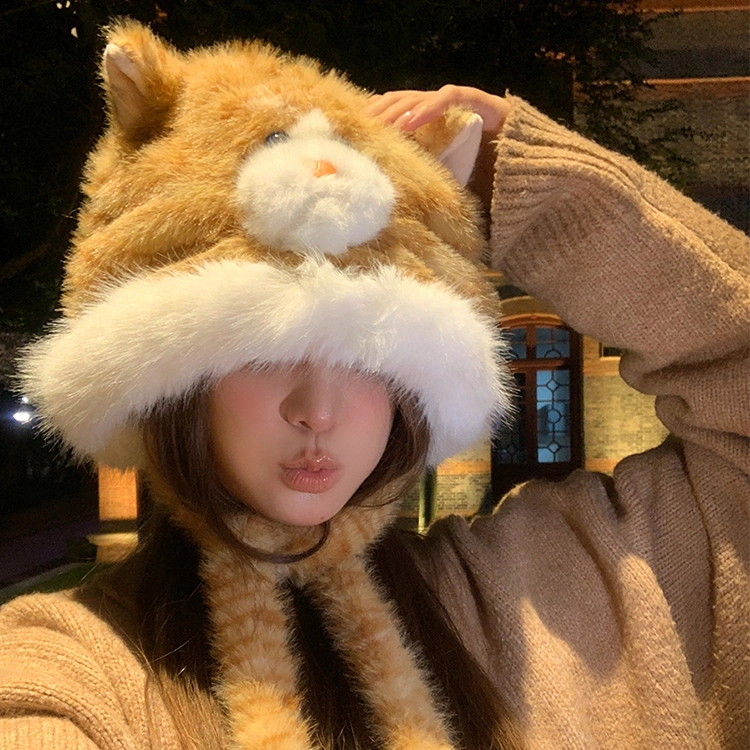 【萌趣搞怪】 浪莎 趣味小猫咪软乎乎可爱毛绒帽女生冬季保暖护耳雷锋帽时尚趣味渔夫帽 涤纶 绒线帽 女款