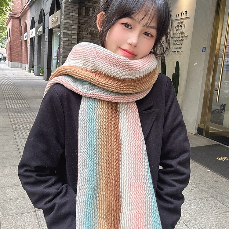 【个性撞色】 浪莎 彩虹岛屿氛围感针织撞色围巾冬季保暖加厚百搭毛线围脖加厚 男女同款情侣款 绒线围巾 男女同款情侣款