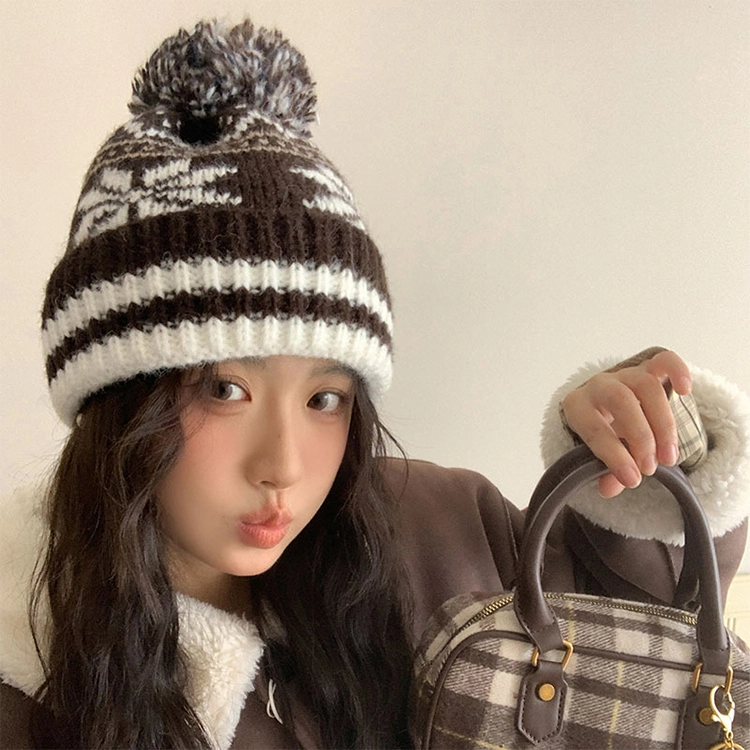 【圣诞氛围】 浪莎 费尔岛风冬季提花针织毛线帽子女生显脸小加厚保暖护耳冷帽绒线帽 涤纶 绒线帽 男女同款情侣款