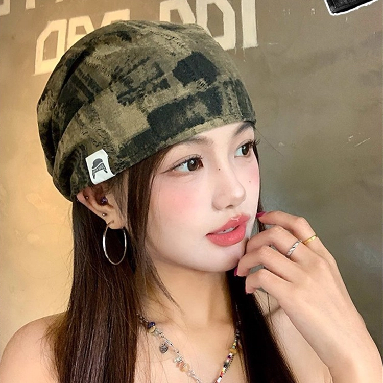 浪莎 日式废土风时髦堆堆帽薄款显脸小包头帽百搭格纹冷帽 棉 绒线帽 男女同款情侣款