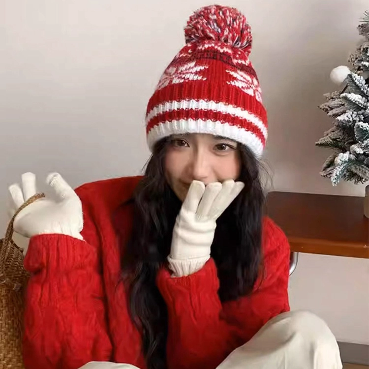 【圣诞氛围】 浪莎 费尔岛风冬季提花针织毛线帽子女生显脸小加厚保暖护耳冷帽绒线帽 涤纶 绒线帽 男女同款情侣款