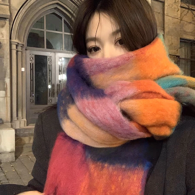 浪莎 落日黄昏 超有氛围感加厚马海毛格子彩色围礼盒装 聚酯纤维 绒线围巾 男女同款情侣款