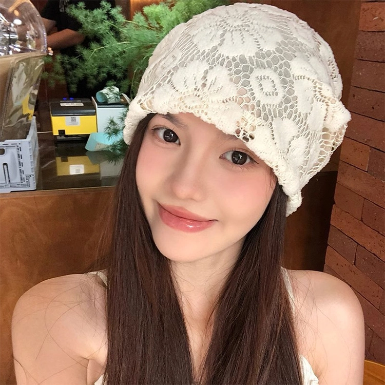 浪莎 简约纯色镂空花朵针织防风保暖包头 棉 绒线帽 男女同款情侣款