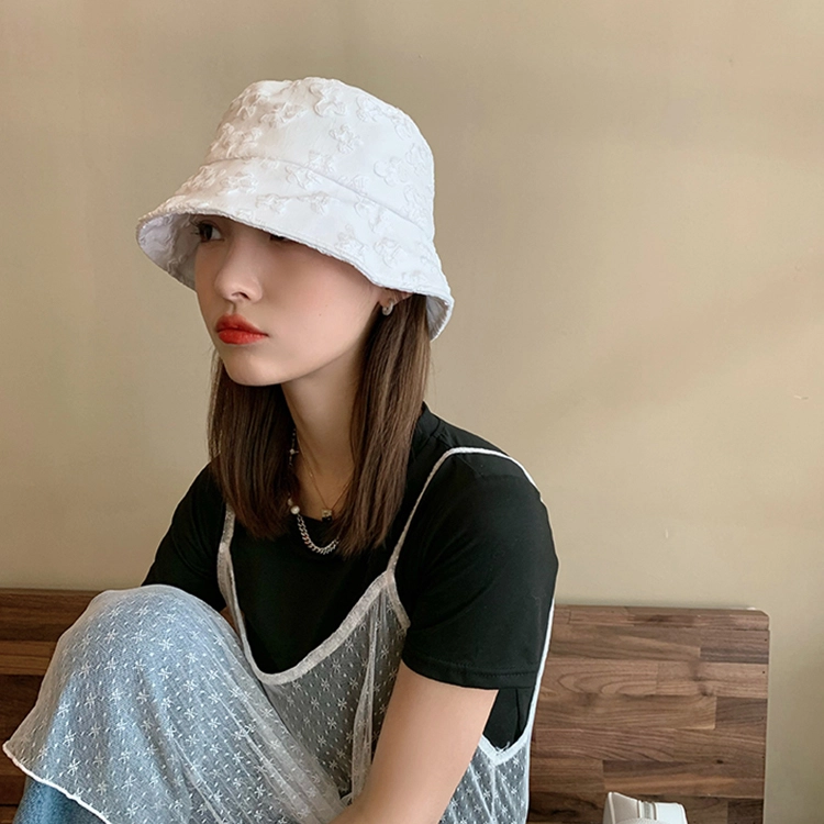 浪莎 蕾丝花朵刺绣气质遮阳盆帽水桶帽 棉 防晒帽 女款