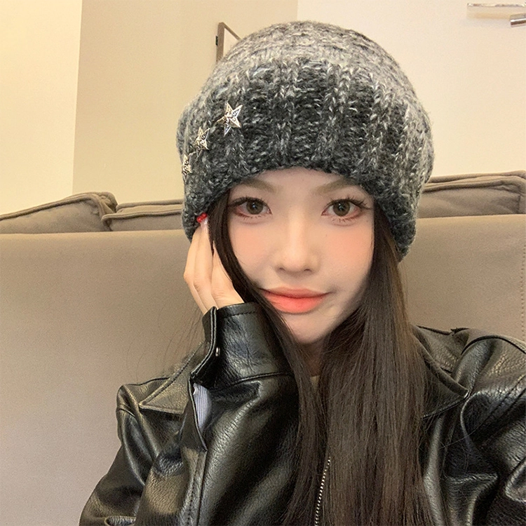 浪莎 秋冬季星星针织绒线帽子男女情侣款百搭显脸小堆堆帽保暖护耳大头围包头帽 涤纶 绒线帽 男女同款情侣款