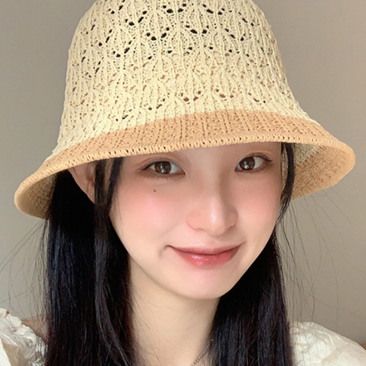 浪莎 日系时尚蝴蝶结拼色针织透气遮阳大帽檐骑车防紫外线学生休闲百搭 聚酯纤维 防晒帽 女款