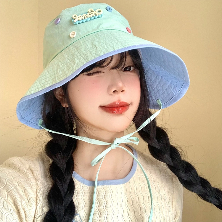 浪莎 春夏季可爱纽扣字母速干户外出游登山露营遮阳防晒大头围显脸小盆帽 聚酯纤维 渔夫帽 男女同款情侣款