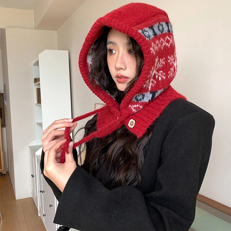 【圣诞氛围】 浪莎 费尔岛风秋冬季氛围感巴拉克拉法帽女生显脸小保暖护耳针织毛线帽 涤纶 绒线帽 男女同款情侣款