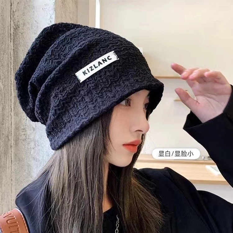 浪莎 日系贴布字母简约纯色堆堆帽大头围显脸小旅拍户外休闲冷帽 棉 绒线帽 男女同款情侣款