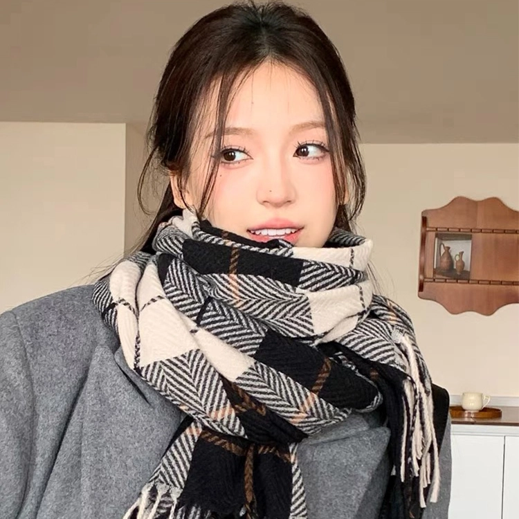 浪莎 学院风格纹氛围感保暖条纹温暖多功能围脖披肩 涤纶 绒线围巾 通用