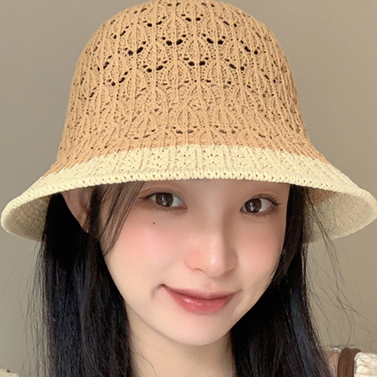 浪莎 日系时尚蝴蝶结拼色针织透气遮阳大帽檐骑车防紫外线学生休闲百搭 聚酯纤维 防晒帽 女款