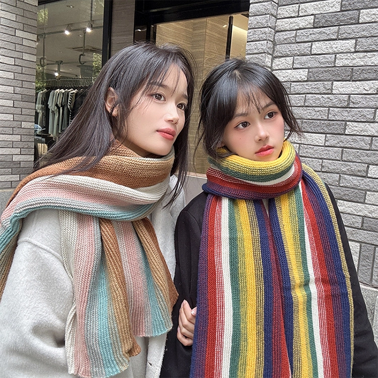 【个性撞色】 浪莎 彩虹岛屿氛围感针织撞色围巾冬季保暖加厚百搭毛线围脖加厚 男女同款情侣款 绒线围巾 男女同款情侣款