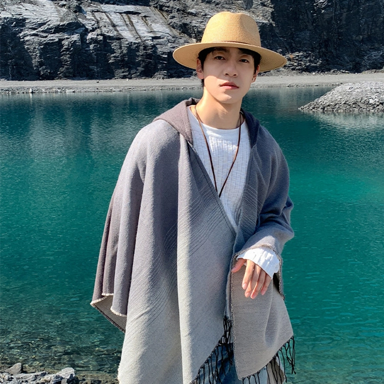 浪莎 渐变外搭大披肩冬季加厚一体厚围巾新疆旅游穿搭氛围感连帽斗篷披风 男女同款情侣款 礼盒装 披肩 男女同款情侣款