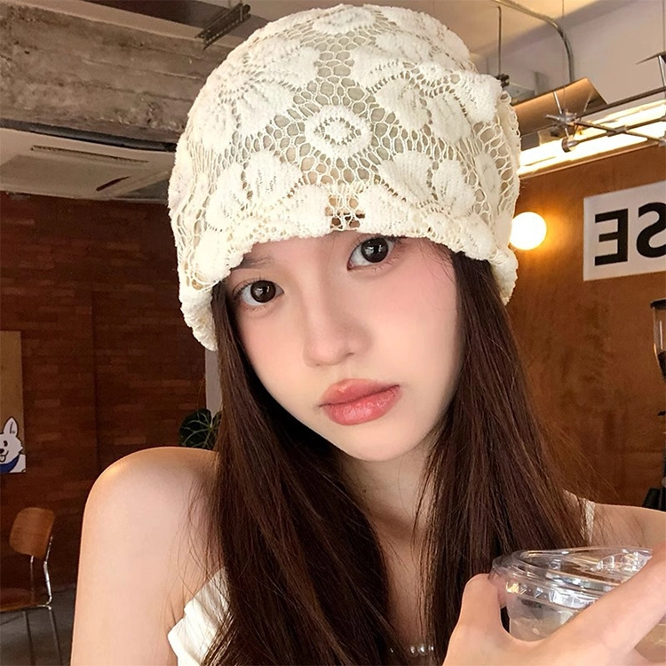 浪莎 简约纯色镂空花朵针织防风保暖包头 棉 绒线帽 男女同款情侣款
