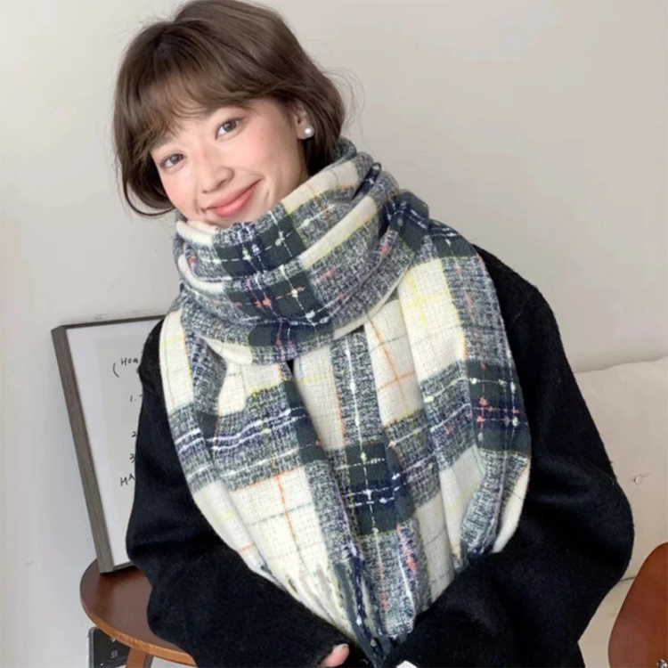 浪莎 满目星河 秋冬新款撞色格子冬季高级感学生加厚保暖百搭围脖披肩 礼盒装 绒线围巾 男女同款情侣款