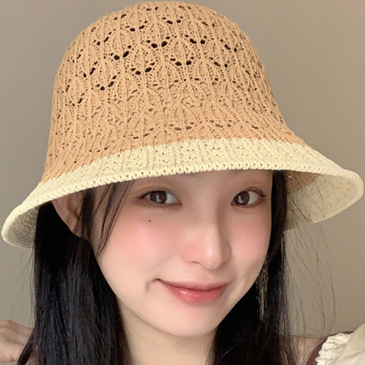 浪莎 日系时尚蝴蝶结拼色针织透气遮阳大帽檐骑车防紫外线学生休闲百搭 聚酯纤维 防晒帽 女款
