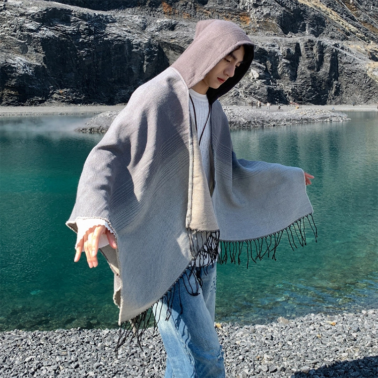 浪莎 渐变外搭大披肩冬季加厚一体厚围巾新疆旅游穿搭氛围感连帽斗篷披风 男女同款情侣款 礼盒装 披肩 男女同款情侣款