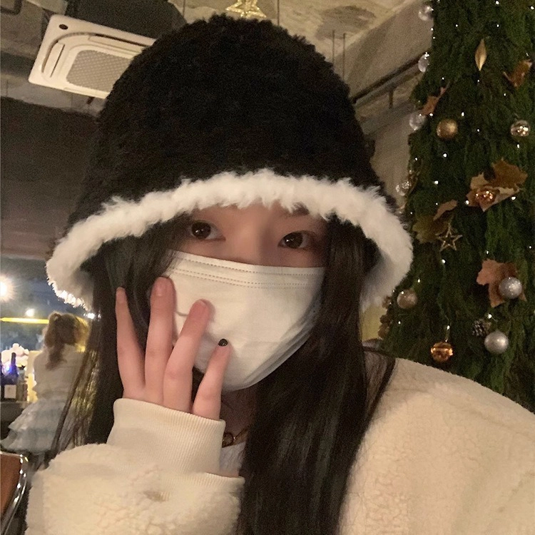 浪莎 黑色毛绒水桶帽秋冬季韩版显脸小大头围保暖 腈纶 渔夫帽 女款