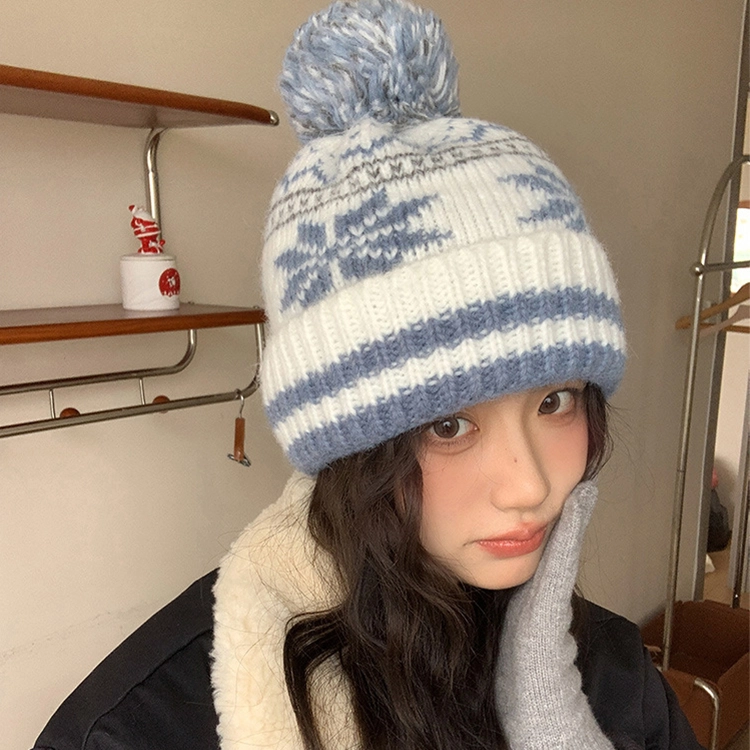 【圣诞氛围】 浪莎 费尔岛风冬季提花针织毛线帽子女生显脸小加厚保暖护耳冷帽绒线帽 涤纶 绒线帽 男女同款情侣款