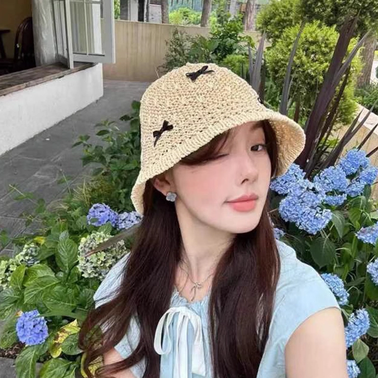 浪莎 文艺镂空透气日系户外徒步田园风防晒遮阳 草编 渔夫帽 女款