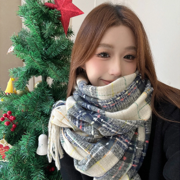 浪莎 满目星河 秋冬新款撞色格子冬季高级感学生加厚保暖百搭围脖披肩 礼盒装 绒线围巾 男女同款情侣款