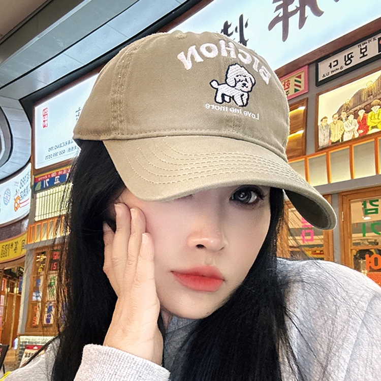 浪莎 日系可爱减龄小狗刺绣户外出行防晒遮阳时尚潮流百搭学生大头围显脸小 棉 鸭舌帽 男女同款情侣款