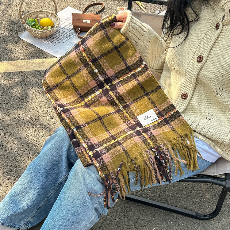 【高级感配色】 浪莎 韩系氛围感绒线围巾冬季配大衣暖冬焦糖拿铁高级感保暖百搭加厚披肩围脖 绒线围巾 男女同款情侣款