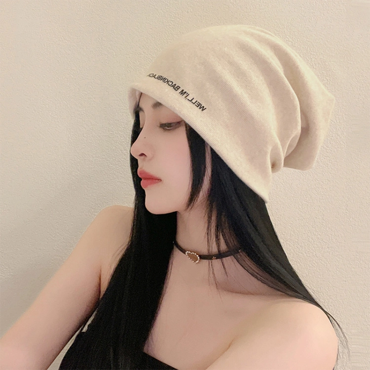 浪莎 韩式冷帽简约纯色字母印花户外街拍时尚潮流堆堆帽 棉  绒线帽 男女同款情侣款