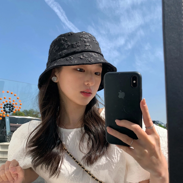 浪莎 蕾丝花朵刺绣气质遮阳盆帽水桶帽 棉 防晒帽 女款