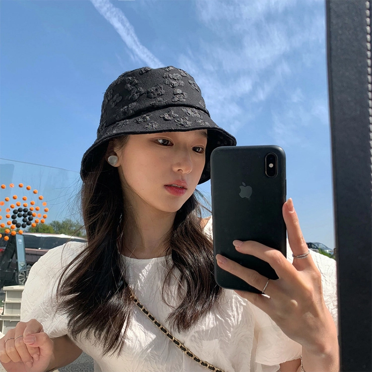 浪莎 蕾丝花朵刺绣气质遮阳盆帽水桶帽 棉 防晒帽 女款