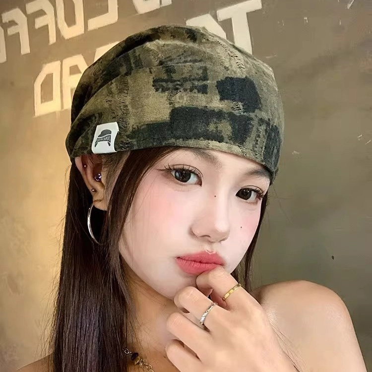 浪莎 日式废土风时髦堆堆帽薄款显脸小包头帽百搭格纹冷帽 棉 绒线帽 男女同款情侣款