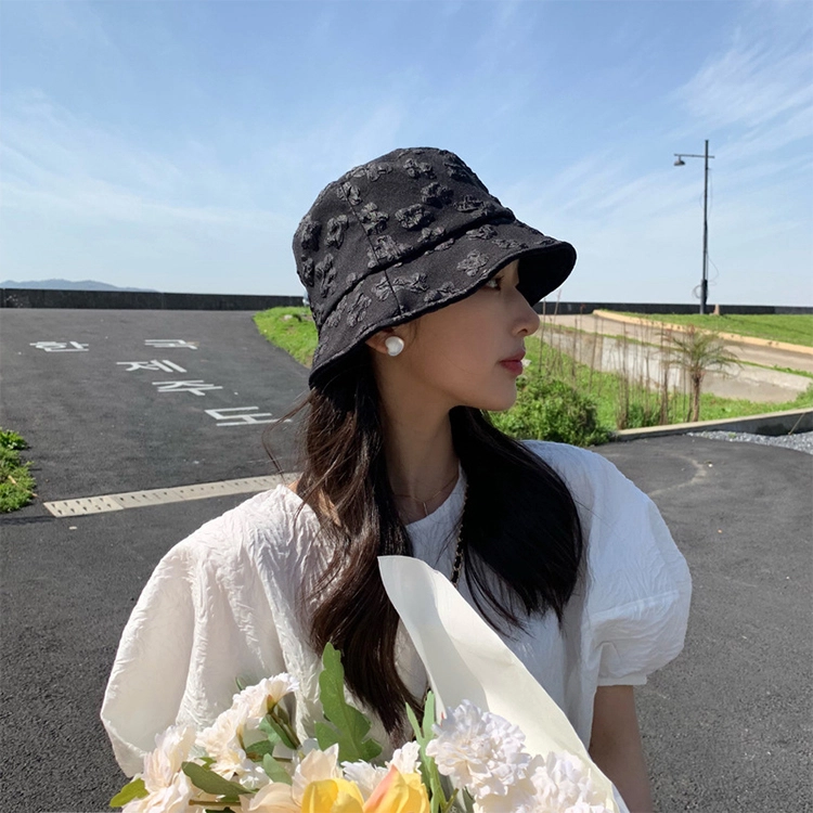 浪莎 蕾丝花朵刺绣气质遮阳盆帽水桶帽 棉 防晒帽 女款
