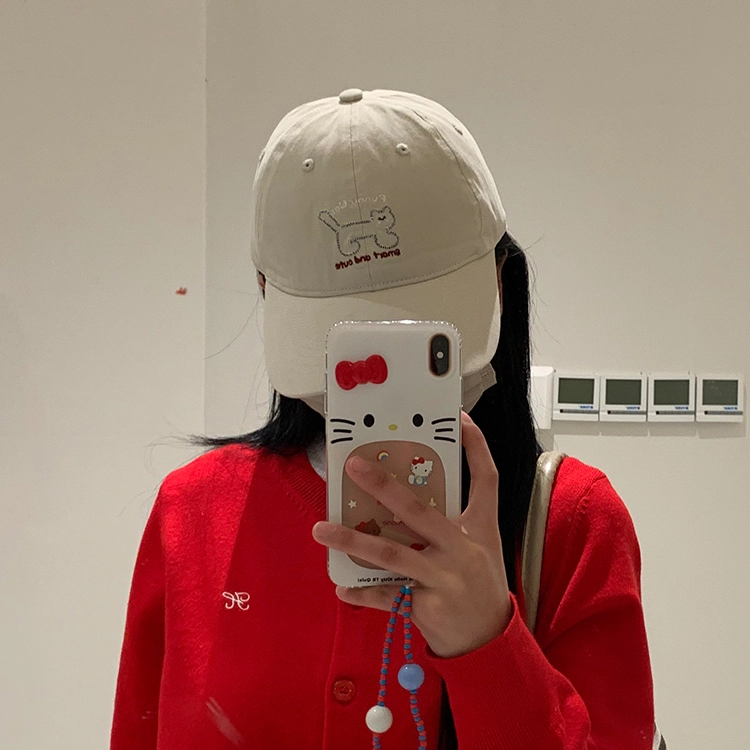 浪莎 日系可爱猫咪刺绣软顶春夏季户外出游休闲百搭学生大头围显脸小防晒遮阳 棉 鸭舌帽 男女同款情侣款